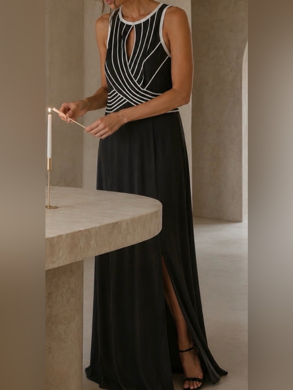 Vintage Joseph Ribkoff Evening Black and White Maxi Formal Dress 12